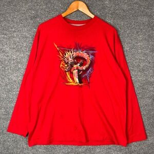 Vintage Y2K Red Dragon Spray Can Graphic Long Sleeve T-Shirt Mens XL Streetwear